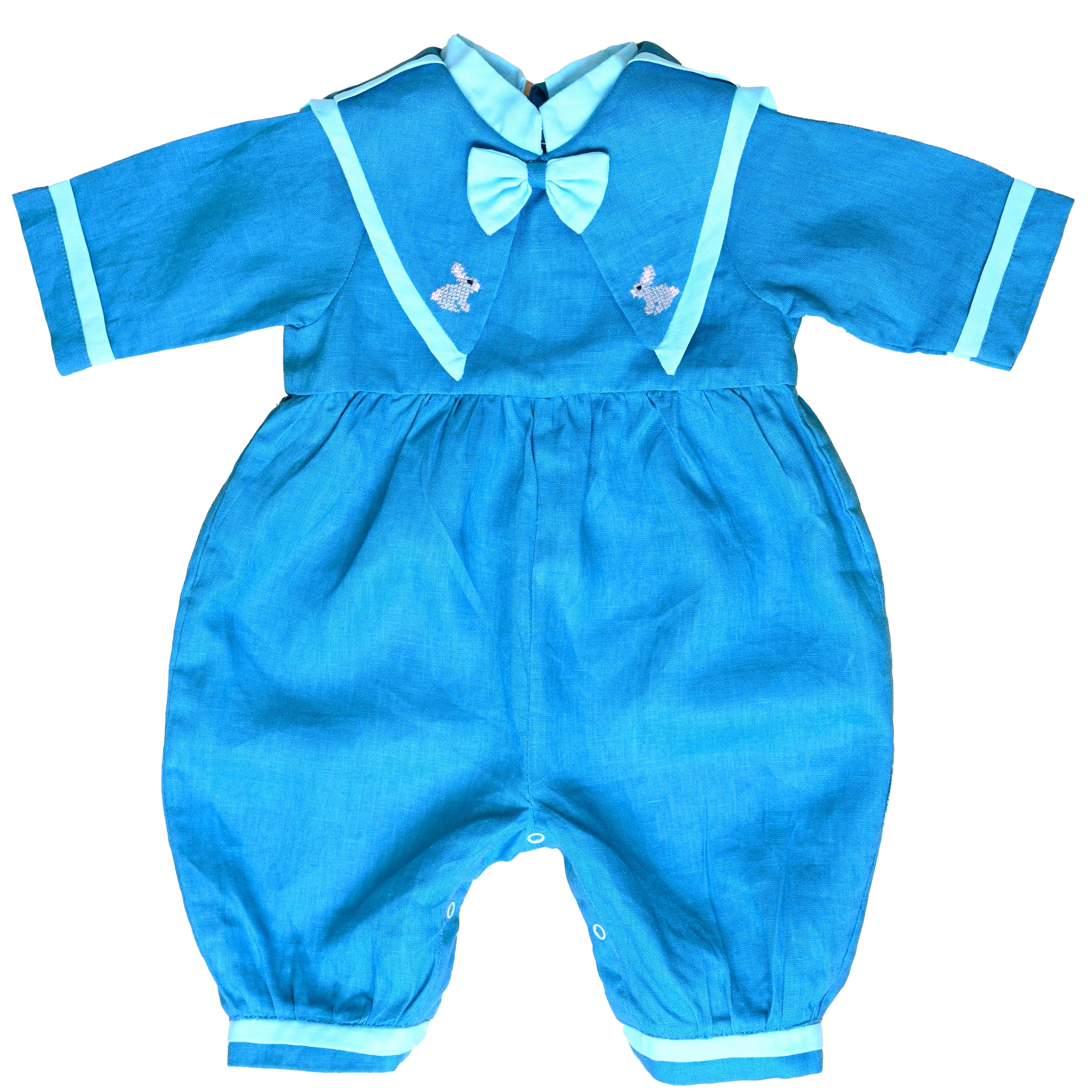 Penguin / Sailor Romper with Bow/ Bunny Embroidery